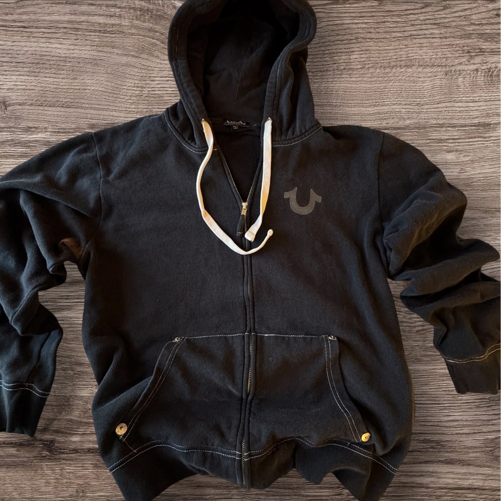 True Religion Zip Up Hoodie XL Black World Tour Graphic Buddha